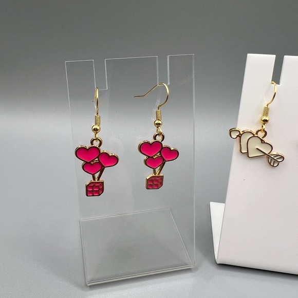 🆕 Gold and Pink Heart Earrings Set - Handmade #168 - Picture 3 of 5